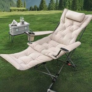 Modern Customizable <b>Folding</b> Recliner Lunch Rest <b>Bed</b> Four-gear Arm Thickened Iron Legs Free Installation Garden Outdoor Chair - Product Image 1