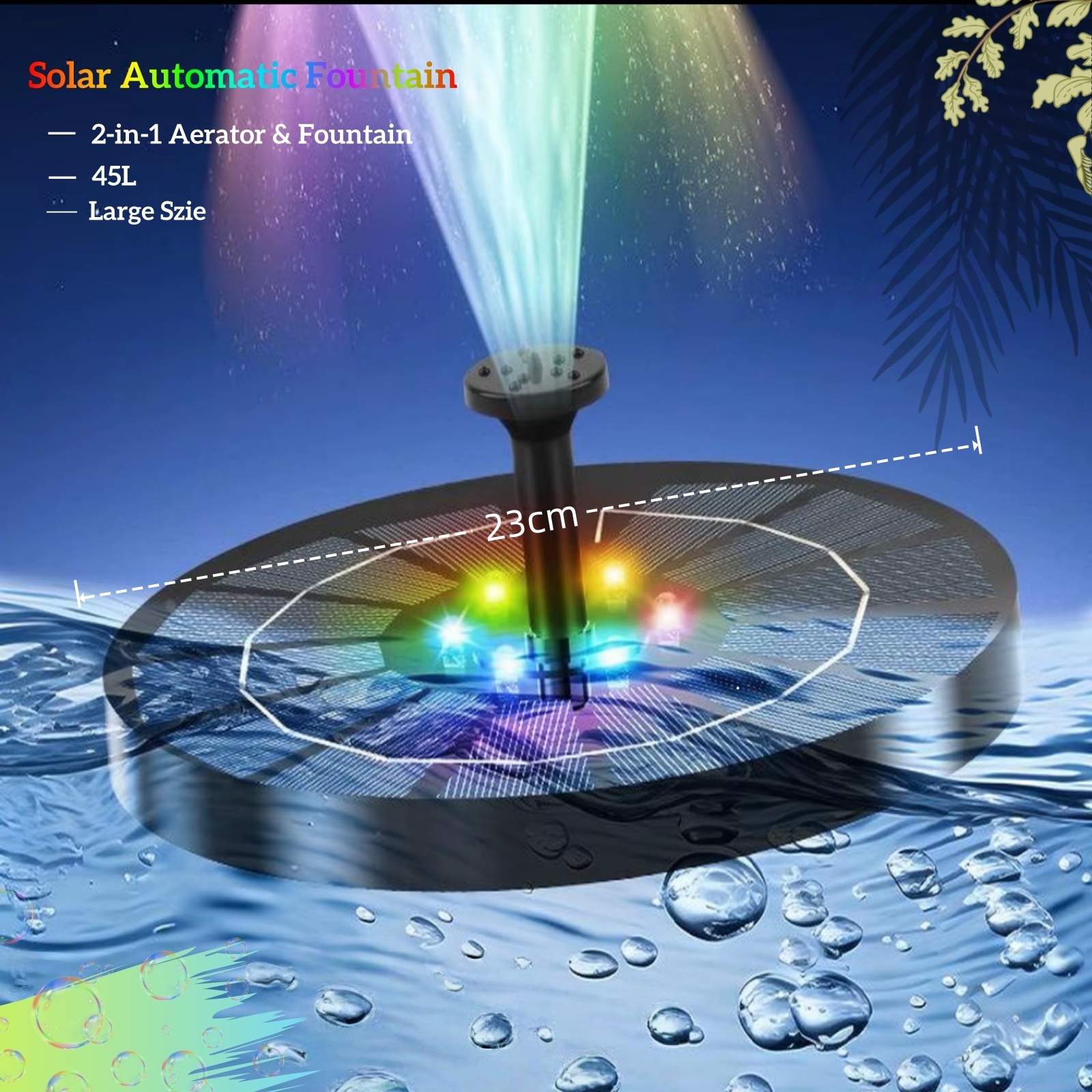 OTHC 045L Solar Pool Light & Fountain Large Size Waterproof LED Rechargeable Built-in Battery Portable Garden Outdoor Bird Bath
