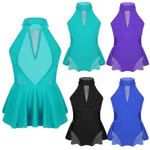 Женское платье для выступлений со стразами, без рукавов, для фигурного катания на коньках, костюм для латиноамериканских джазовых танцев, дешево