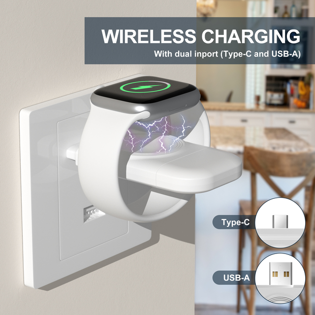 3 in 1 Wireless Charger Magnetic Charging Station Fast Travel Pad Compatible with iPhone 17/16 for iWatch with USB-A & Type-C