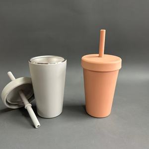 热销无双酚a不锈钢杯餐具套装，带硅胶杯盖和儿童吸管 - Product Image 2
