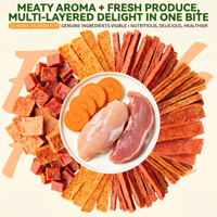 Friandises pour chiens et chats à base de viande et de légumes naturels, avec morceaux de carotte lyophilisés, saveur poulet ou canard