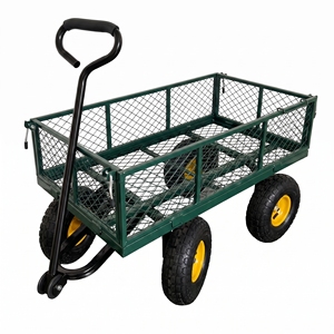 Chariot de jardin robuste en acier grillagé avec roues de 10 pouces, capacité de 150 kg (330 lb), côtés amovibles, pour le jardin, le bois de chauffage et la cour - Product Image 1