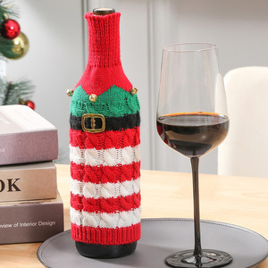 Couverture de bouteille de vin de noël pull tricoté père noël elfe conception décorations de vin de vacances pour la table de fête de noël maison - Product Image 5