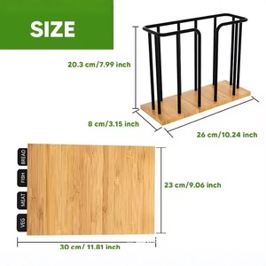 Juego de tablas de cortar de bambú con soporte metálico de 3 niveles, rectangular, para cocina, para cortar verduras, carne, pescado y pan. - Product Image 3