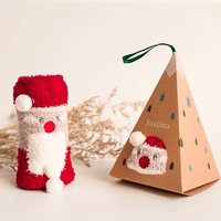 Bas 3D en velours corail, broderie par Sublimation, confortable, unisexe, mignon, Design de dessin animé, cerf, sommeil moelleux, chaussette de noël avec boîte cadeau