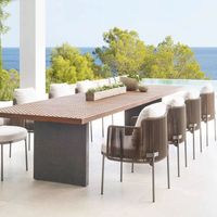 Ensemble table et chaises minimalistes modernes pour l'extérieur, 8 places, en acier inoxydable, pour cour/terrasse, meubles de salle à manger de jardin