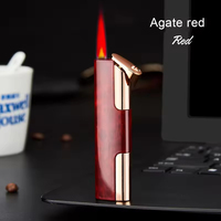 Briquet à flamme rouge droite en métal ultra-fin, rechargeable, cadeau d'affaires créatif et personnalisé, briquet coupe-vent pour barbecue et cigarettes
