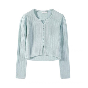 Women's Knitted <b>Cardigan</b> Long Sleeve V Neck Single Breasted Loose Fit Thin Breathable Macaron Color <b>Spring</b> Style - Product Image 1