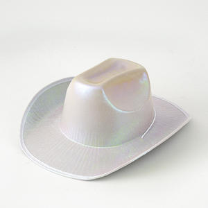 Chapeau <span class=keywords><strong>de</strong></span> cowboy holographique argenté pour femmes et hommes - Chapeau <span class=keywords><strong>de</strong></span> cowboy scintillant pour les fêtes sur la plage et les festivals <span class=keywords><strong>de</strong></span> musique - Product Image 2