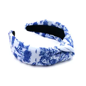 stirnband für frauen set Suppliers-Europa Amerika Designer Stirnband setzt blauen Druck handgemachte bling Herbst Haarband für Frauen