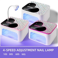 Lampe UV LED professionnelle pour ongles, design en forme de cœur avec diamants carrés, 45 perles, haute puissance, séchage rapide, métal, pour usage domestique