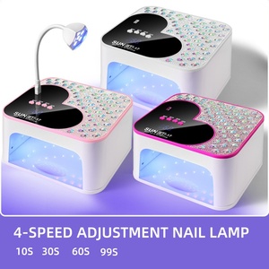 Lampe UV LED professionnelle pour ongles, design en forme de cœur avec diamants carrés, 45 perles, haute puissance, séchage rapide, métal, pour usage domestique - Product Image 1