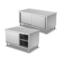 Meuble de cuisine modulaire moderne et robuste en acier inoxydable 201/304, plan de travail avec porte coulissante brossée, taille personnalisable, sans tiroirs