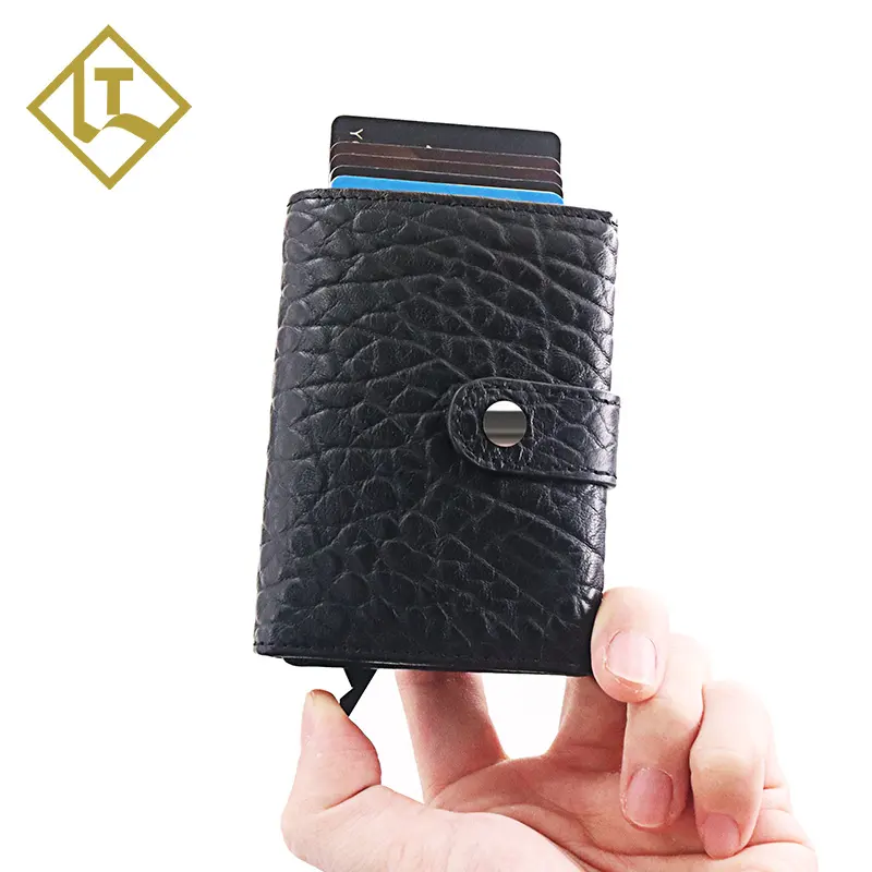 OEM RFID Leather Credit Card Wallets Front Pocket Minimalist Elephant Grain Texture leather Money Clip Slim Wallet