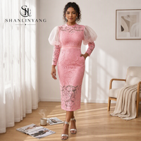 Robe de soirée pour femmes grandes tailles S-4XL, col rond, dentelle transparente, patchwork, taille haute, coupe ajustée, pour banquet et soirée