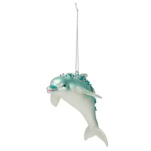 New Product Ideas 2023 Festive Ornaments Hanging Holiday Decoration Glass Blue Dolphin Christmas Tree Ornament for Trees Wreaths