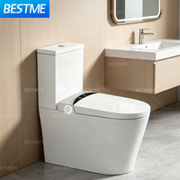 BESTME WC intelligent en céramique avec siège chauffant, à poser au sol, évacuation en P de 305 mm, télécommande, couvercle automatique et fonction lavage féminin
