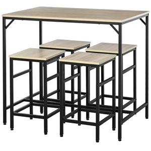 HOMCOM Juego de Mesa Alta con 4 Taburetes de Estilo Industrial en Metal y Madera, Roble Claro - Product Image 1