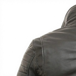 <b>Men's</b> Genuine <b>Leather</b> Heated Moto Jacket Slim Fit Zipper Closure Mandarin Collar Winter Style Solid Color Regular Length Front - Product Image 6