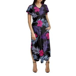 Maxi scollo a V estivo da donna del Pacifico polinesiano da sera abito <span class=keywords><strong>lungo</strong></span> floreale elegante <span class=keywords><strong>con</strong></span> <span class=keywords><strong>spacco</strong></span> <span class=keywords><strong>laterale</strong></span> abiti lunghi <span class=keywords><strong>con</strong></span> tasche - Product Image 3