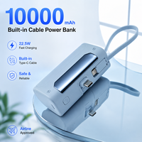 Batterie externe portable 10000 mAh, câble Type-C rétractable intégré, finition galvanisée, compacte et portable, approuvée par les compagnies aériennes