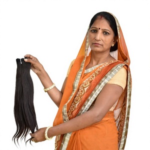 100% máquina doble trama Natural recto negro virgen templo indio extensiones de cabello humano estilo de onda del cuerpo sin procesar - Product Image 1