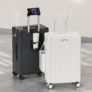 Valise de voyage à roulettes classique de qualité supérieure 20/22/24/26/28 pouces avec support pour téléphone, porte-bouteille, design avec crochet - Product Image 2