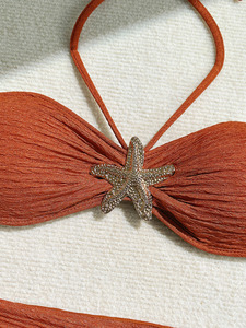 Nouveau 2026 Ensemble bikini 3 pièces sexy pour femme, couleur unie, comprenant un <span class=keywords><strong>haut</strong></span> <span class=keywords><strong>bustier</strong></span>, une jupe <span class=keywords><strong>de</strong></span> plage cache-<span class=keywords><strong>maillot</strong></span> et un <span class=keywords><strong>maillot</strong></span> <span class=keywords><strong>de</strong></span> <span class=keywords><strong>bain</strong></span> bikini à imprimé étoiles et dos nu - Product Image 3