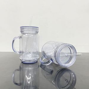 Vasos de plástico de doble pared de 20 oz con logotipo personalizado, tipo Mason Jar, para café helado y bebidas, con tapa y pajita, diseño de globo de nieve. - Product Image 1