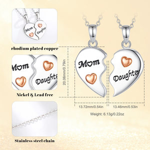 Collar de Corazones a Juego para Madre e Hija, Familia, 2 Corazones, Cobre, Amor, Joyería con Colgante de Dos Corazones para Abuela - Product Image 5