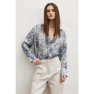 Chemise en satin à imprimé serpent pour femme, grise, boutonnée, décontractée, pour tous les jours - Product Image 1