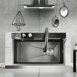 Promotion : Évier de cuisine intelligent à cascade, cuve unique carrée, surface nano SUS304, avec <span class=keywords><strong>robinet</strong></span> extractible pour <span class=keywords><strong>vaisselle</strong></span> domestique - Product Image 1