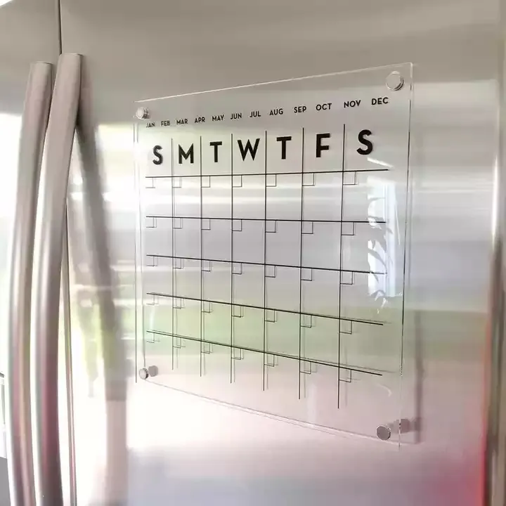 Acrílico magnético seco borracha calendário, transparente, parede, calendário magnético acrílico para geladeira