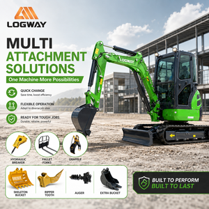 Mini-excavatrice EU LOGWAY en promotion pour le drainage municipal et le creusement de fossés routiers, avec cabine, lame large et chenilles. - Product Image 1