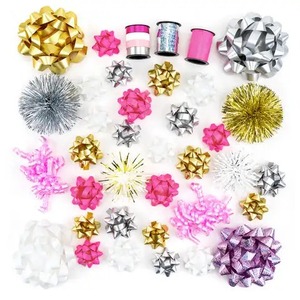 Metallic Blend Double Face 100% Polyester Gift Bows Set in Gold Silver Pink White with Glitter Foil <b>Ribbons</b> for Gift Packaging - Product Image 1