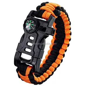 Multifunctional Emergency Bracelet Survival Ger Kit with Compass Flint Fire Starter Whistle for Outdoor