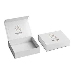 恒兴定制奢华白色翻盖磁性logo盒可折叠磁性封口婴儿服装礼品包装盒