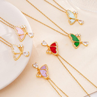 Colliers papillon de mode en acier inoxydable plaqué or 18 carats avec zircon pour femmes