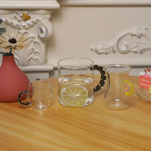 小型设计彩色玻璃咖啡杯创意彩色对比圆形手柄玻璃杯 - Product Image 4