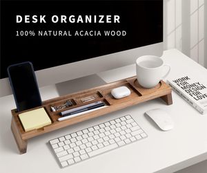 Organisateur de bureau moderne à un niveau en bois naturel, multi-compartiments, accessoires de bureau à domicile, organisateur de table - Product Image 2