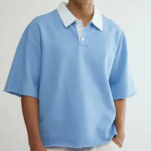 Nieuwkomer 100 Katoenen Hemelsblauw Heren Poloshirt Op Maat Bedrukt Oversized Rugbyshirt Klassiek Rugby Wit Revers Poloshirts