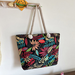 กระเป๋าถือผ้าใบสไตล์ชนเผ่าขนาดใหญ่สำหรับผู้หญิงกระเป๋าถือเชือกป่านแบบเรียบง่ายสำหรับช้อปปิ้งกำหนดเอง - Product Image 3