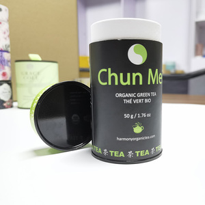 Lata de papel personalizada Tubo de papel negro con caja de papel redonda superior e inferior de hojalata - Product Image 1