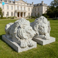 Statue de lion couché en marbre blanc, sculptée à la main, en pierre naturelle, design européen, surface durable et polie, pour usage extérieur en villa