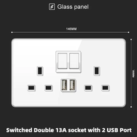 Panel Completo de Vidrio Templado Negro de Lujo, Nuevos Enchufes de Pared Británicos con Toma USB, Interruptor de Pared de 1, 2, 3 y 4 Vías