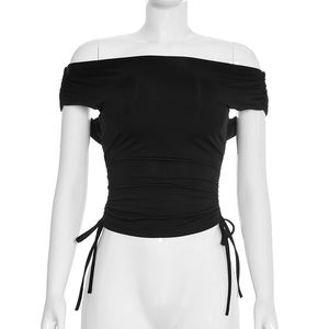 Viviblook Y26TP013 T-shirt décontracté à manches courtes pour femme, nouvelle collection printemps-été, coupe épaules dénudées, dos nu réglable, pour dames - Product Image 4