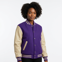 Blouson de baseball universitaire en laine violette pour homme K-VJ-155, personnalisé, style vintage, broderie, coupe-vent, pour adultes - Vente en gros