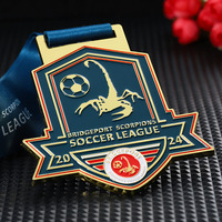 Vente en gros de médailles de sport en métal alliage de zinc émaillé médailles d'or 2d 3D Bridgeport Scorpions Soccer League médailles de football