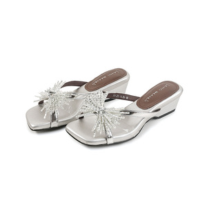 2026 Nude Genuine Leather Slide Sandals Women Square <b>Toe</b> Medium Low Wedge Heel Comfort Outdoor Slippers Elegant Leg Lengthening - Product Image 5
